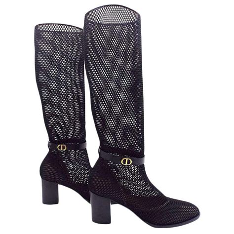 Womens Designer Dior Empreinte Mesh & Calfskin Heeled Boots 